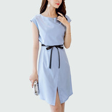 Load image into Gallery viewer, Summer Sleeveless Light Blue Sashes Casual Mini Dress 2018 New High Waist Sexy Office Party Bodycon Dress Plus Size Vestidos