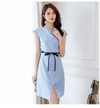Load image into Gallery viewer, Summer Sleeveless Light Blue Sashes Casual Mini Dress 2018 New High Waist Sexy Office Party Bodycon Dress Plus Size Vestidos